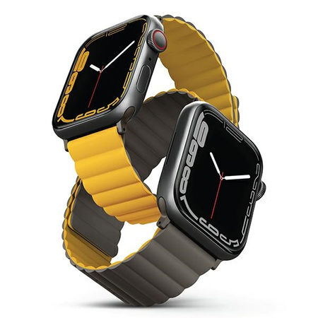 UNIQ pasek Revix Apple Watch Series1/2/3/4/5/6/7/8/9/SE/SE2/Ultra/Ultra 2 42/44/45/49mm. Reversible Magnetic musztardowy-khaki/mustard-khaki
