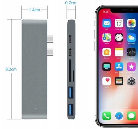 Hub do laptopa Co2, Adapter 7w1 do Apple, do MacBook Pro , do Air Retina, USB-C, HDMI, Karta pamięci SD, Micro SD, 1 x HD, srebrny