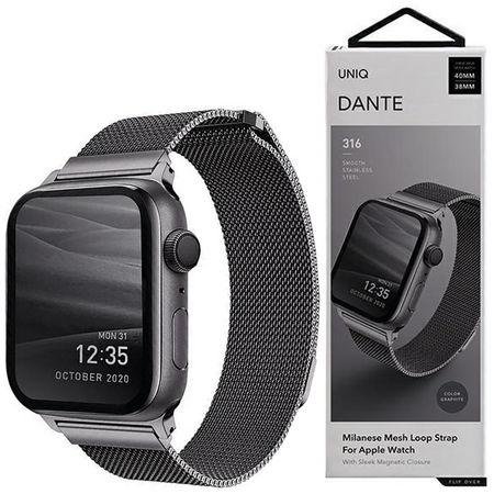 UNIQ pasek Dante Apple Watch Series 4/5/6/7/8/SE/SE2 38/40/41mm Stainless Steel grafitowy/graphite