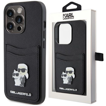 Etui Karl Lagerfeld Saffiano Cardslot Karl&Choupette Metal Pin do iPhone 15 Pro - czarne