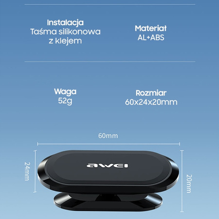 AWEI MAGNETYCZNY UCHWYT SAMOCHODOWY X20 NA KOKPIT DO TELEFONÓW UNIVERSALNY