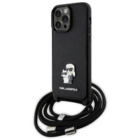 Etui Karl Lagerfeld KLHCP14XSAKCPSK na iPhone 14 Pro Max 6.7" hardcase - czarne Crossbody Saffiano Metal Pin Karl&Choupette
