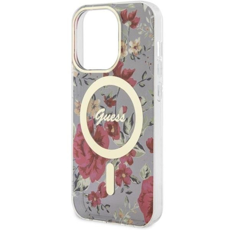 Etui Guess GUHMP14LHCFWSA na iPhone 14 Pro zielony/khaki hardcase Flower MagSafe