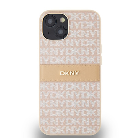 DKNY ETUI HARDCASE DO IPHONE 14 15 136.1 Z METALOWYM LOGO I SKÓRZANĄ STRIPĄ