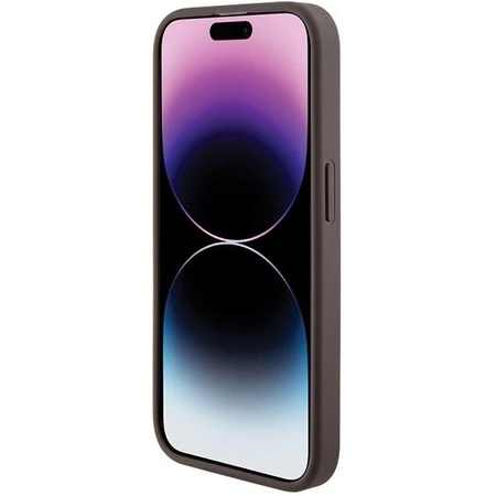 Etui Guess Grip Stand 4G Triangle Strass na iPhone 15 Pro - brązowe