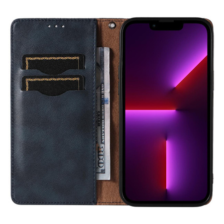 Magnet Strap Case etui iPhone 14 pokrowiec z klapką portfel mini smycz podstawka niebieskie