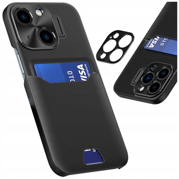 Leather Stand Case etui do iPhone 14 pokrowiec portfel na kartę z podstawką czarne