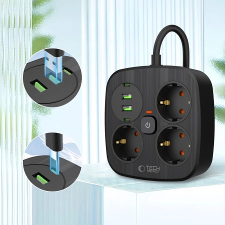 TECH-PROTECT LISTWA ZASILAJĄCA PCS3X4 DO TELEFONÓW KOMPUTERÓW 3 GNIAZDA
