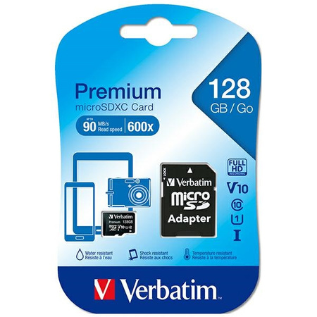 VERBATIM KARTA MICROSDXC 128GB DO TELEFONÓW TABLETÓW ZADAPTER V10+ SZYBKOŚĆ