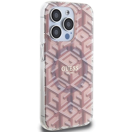Etui Guess IML GCube MagSafe na iPhone 15 Pro - różowe