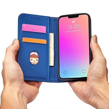 Magnet Card Case etui iPhone 14 Pro pokrowiec z klapką portfel podstawka niebieskie