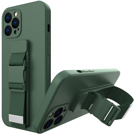 Rope case żelowe etui ze smyczą łańcuszkiem torebka smycz iPhone 12 Pro ciemnozielony