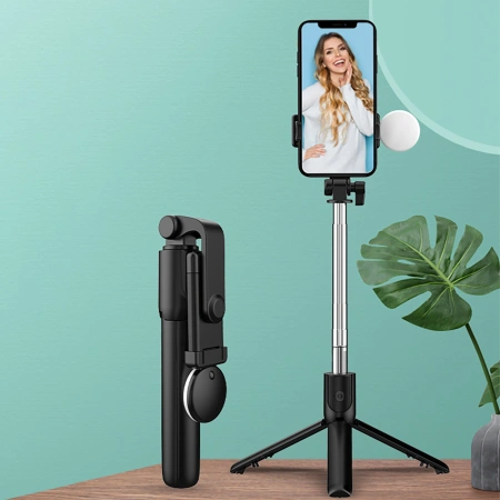 HURTEL SELFIE STICK TEELESKOPOWY TRIPOD Z OKRĄGŁĄ LAMPĄ DO TELEFONÓW 0.71M
