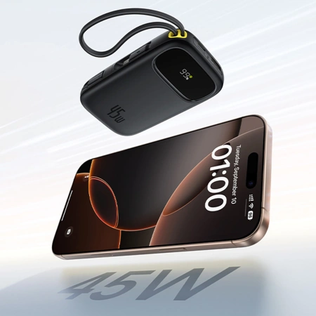 Powerbank Baseus EnerFill FC31 10000mAh 45W z kablami USB-C i Lightning - czarny