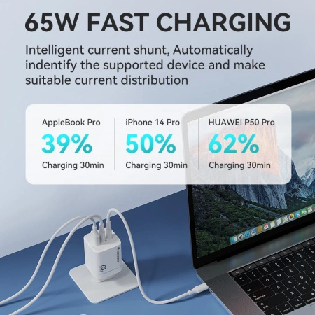 WOZINSKY ŁADOWARKA 65W SIECIOWA 2X USB-C DO TELEFONÓW I URZĄDZEŃ MOBILNYCH