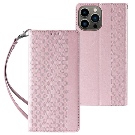 Magnet Strap Case etui Samsung Galaxy S23+ pokrowiec z klapką portfel mini smycz podstawka różowe