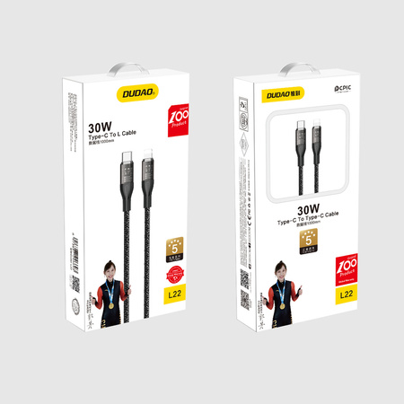 Kabel do szybkiego ładowania 30W 1m USB-C - Lightning Dudao L22 - szary