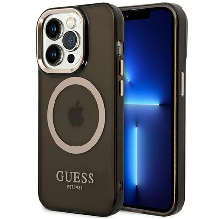 Guess GUHMP14LHTCMK iPhone 14 Pro 6,1" czarny/black hard case Gold Outline Translucent MagSafe