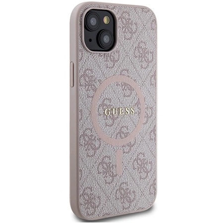 Etui Guess 4G Collection Leather Metal Logo MagSafe na iPhone 14 / 15 / 13 - różowe