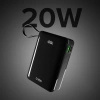 Powerbank SBS 20000 mAh 20 W z wbudowanym kablem USB-C i wyświetlaczem cyfrowym - czarny