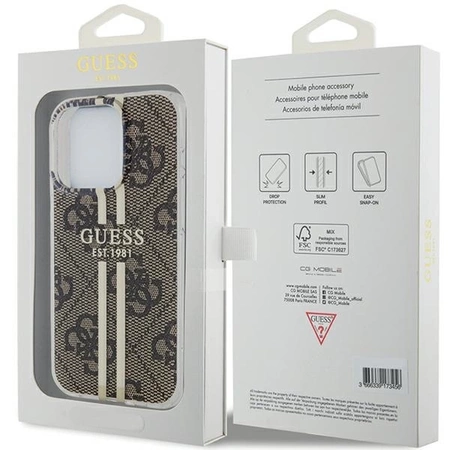 Etui Guess IML 4G Gold Stripe na iPhone 15 Pro - brązowe