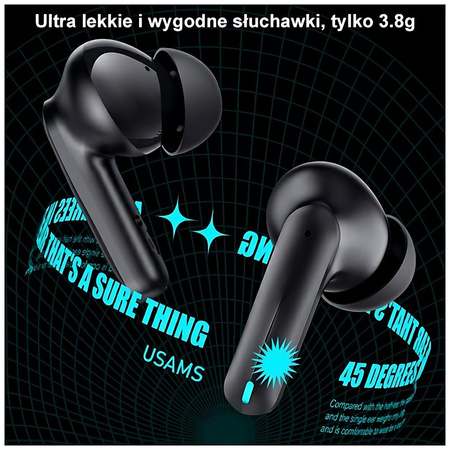 USAMS SŁUCHAWKI BLUETOOTH 5.3 DO TELEFONÓW IPHONE ANDROID Z SYSTEMEM GAMING
