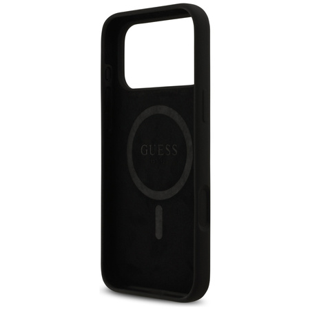 Etui Guess Silicone Logo Strass 4G MagSafe do iPhone 17 Pro Max czarny