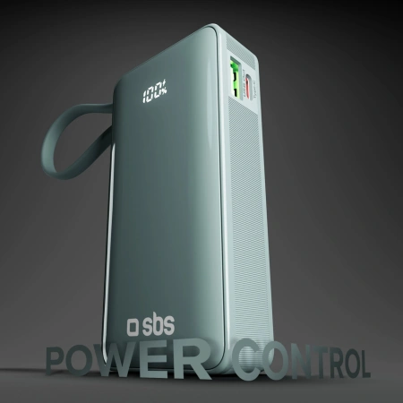 Powerbank SBS 10000 mAh 20W z wbudowanym kablem USB-C i wyświetlaczem cyfrowym - szary