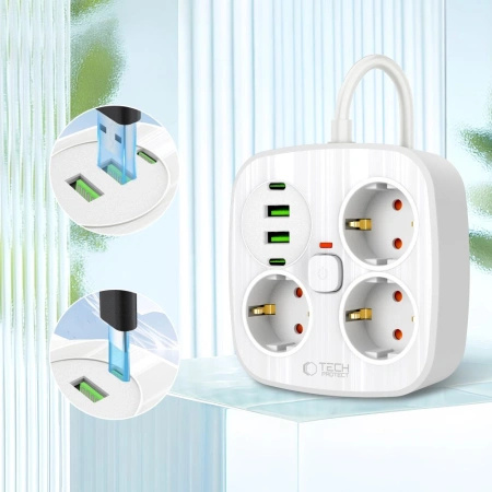 TECH-PROTECT LISTWA ZASILAJĄCA PCS3X4 DO KOMPUTERA TELEFONU 3 GNIAZDA