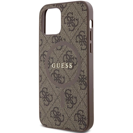 Etui Guess 4G Collection Leather Metal Logo MagSafe na iPhone 12 Pro / iPhone 12 - brązowe