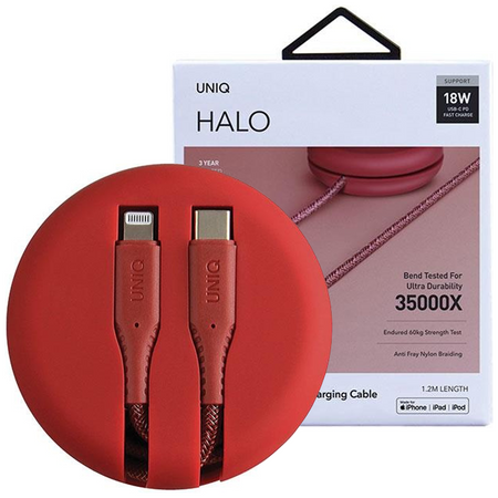 UNIQ kabel MFI Halo USB-C-Lightning 18W nylonowy zwijany 1,2m czerwony/carmine red