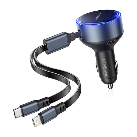 VENTION ŁADOWARKA SAMOCHODOWA 30W USB-C DO APPLE DO LIGHTNING KABEL W
