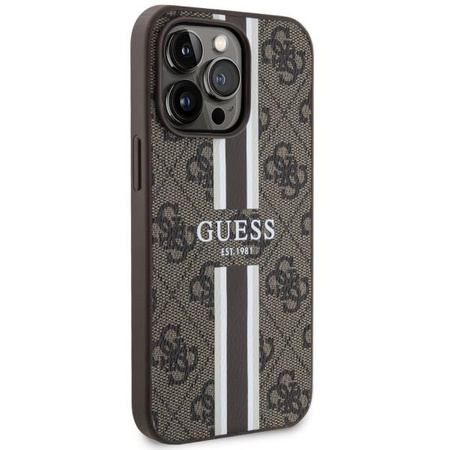 Etui Guess GUHMP13LP4RPSW na iPhone 13 Pro / 13 - brązowe 4G Printed Stripes MagSafe