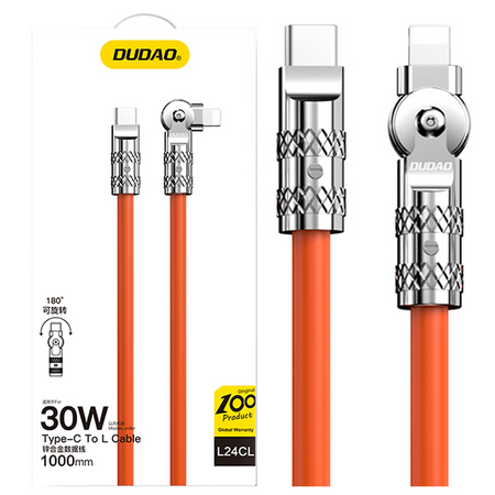 Kabel kątowy USB-C - Lightning 30W 1m rotacja 180° Dudao - pomarańczowy