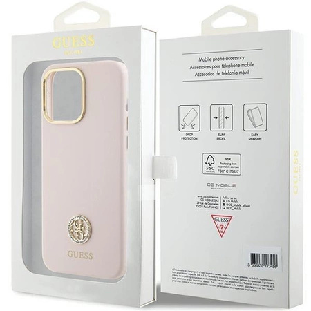 Etui Guess Silicone Logo Strass 4G do iPhone 15 Pro Max - różowe