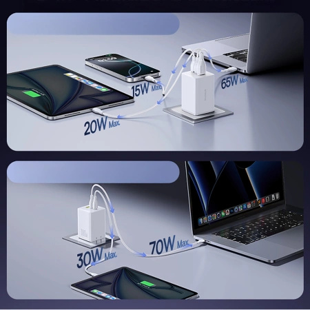 Ładowarka sieciowa Baseus EnerFill FE11 2 x USB-C / USB-A 100W - biała