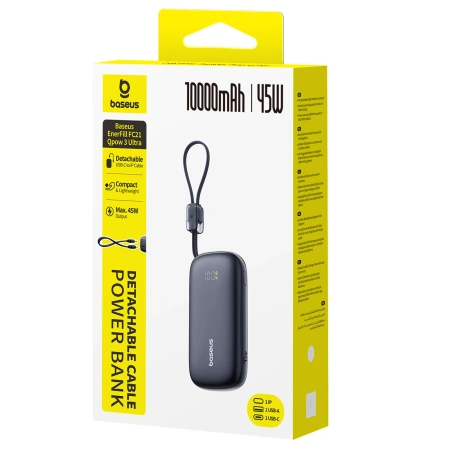 Powerbank Baseus EnerFill FC21 Qpow 3 Ultra 10000mAh 45W z dołączonym kablem-smyczą - czarny