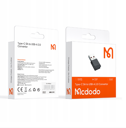 Adapter do telefonu McDodo Przejściówka USB 2.0 do USB-C 5A QC