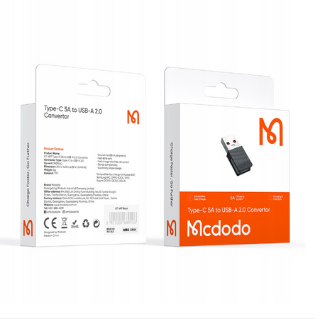 McDodo Phone adapter USB 2.0 to USB-C 5A QC adapter