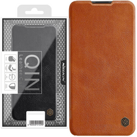 Nillkin Qin Case etui do Xiaomi Redmi Note 11T 5G / Note 11S 5G / Note 11 5G (China) / Poco M4 Pro 5G osłona na aparat kabura pokrowiec obudowa z klapką brązowy