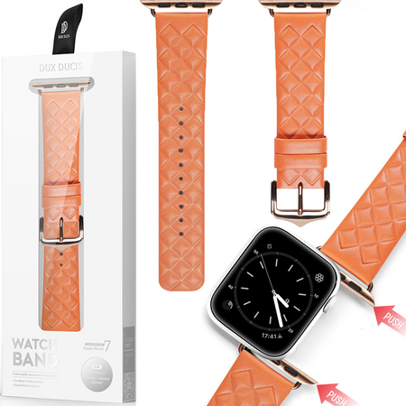 Dux Ducis Strap skórzany pasek do Watch 7 / 6 / 5 / 4 / 3 / 2 / SE (45 / 44 / 42mm) opaska bransoleta bransoletka z naturalnej skóry pomarańczowy (Enland Version)