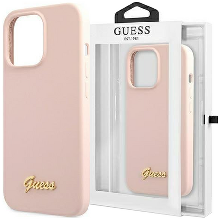Etui Guess GUHCP13XLSLMGLP na iPhone 13 Pro Max 6.7" jasnoróżowy/light pink hardcase Silicone Script Gold Logo