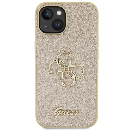 Etui Guess Glitter Script Big 4G na iPhone 15 - złote