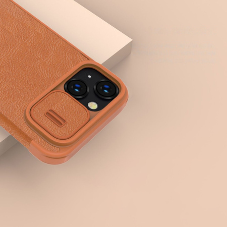 Nillkin Qin Leather Pro Case etui iPhone 14 osłona na aparat kabura pokrowiec obudowa z klapką brązowy