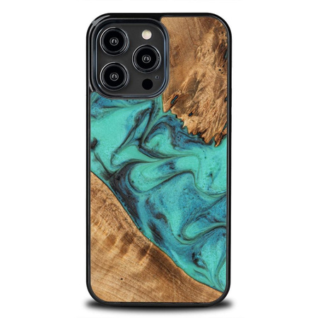 Etui z drewna i żywicy na iPhone 15 Pro Max Bewood Unique Turquoise - turkusowo-czarne