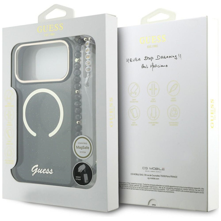 Etui Guess IML Glitters Script Strap     MagSafe do iPhone 17 Pro Max czarny