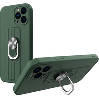 Ring Case silikonowe etui z uchwytem na palec i podstawką do iPhone 12 mini ciemnozielony
