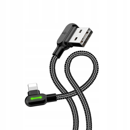 MCDODO KABEL KĄTOWY 90° LIGHTNING DWUSTRONNY DO IPHONE 11 12 13 14 LED 1M