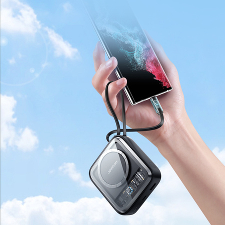 Joyroom powerbank indukcyjny 10000mAh Icy Series 22.5W z wbudowanym kablem USB C czarny (JR-L006)