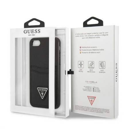 Etui Guess GUHCI8PSATPK na iPhone 7 / 8 / SE 2020 / SE 2022 hardcase - czarne Saffiano Triangle Logo Cardslot